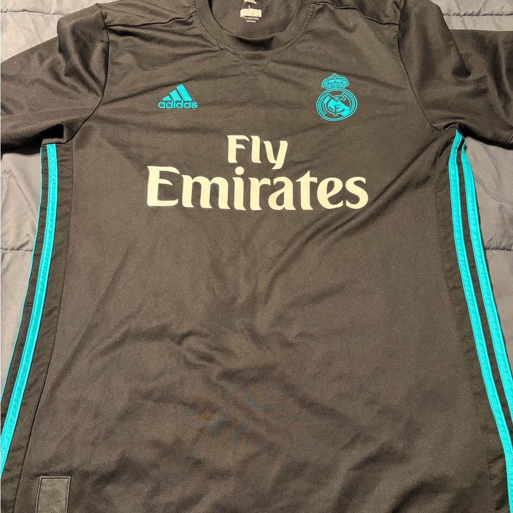 Adidas Black and Teal ClimaCool Shirt